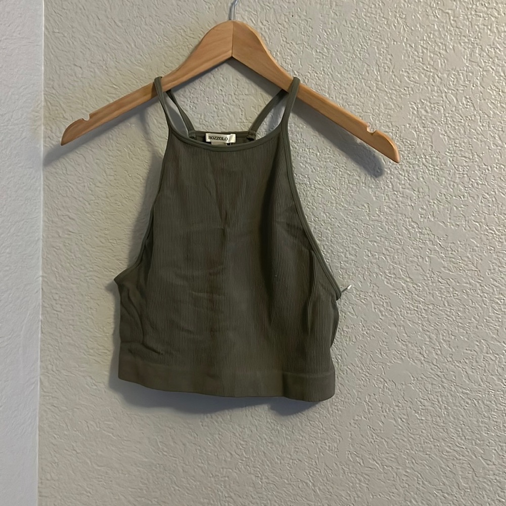 Army Green Cropped High Neck Tank Top